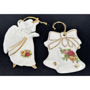 Royal Albert Christmas Ornaments Old Country Roses Bell Angel 1962 Lot of 2